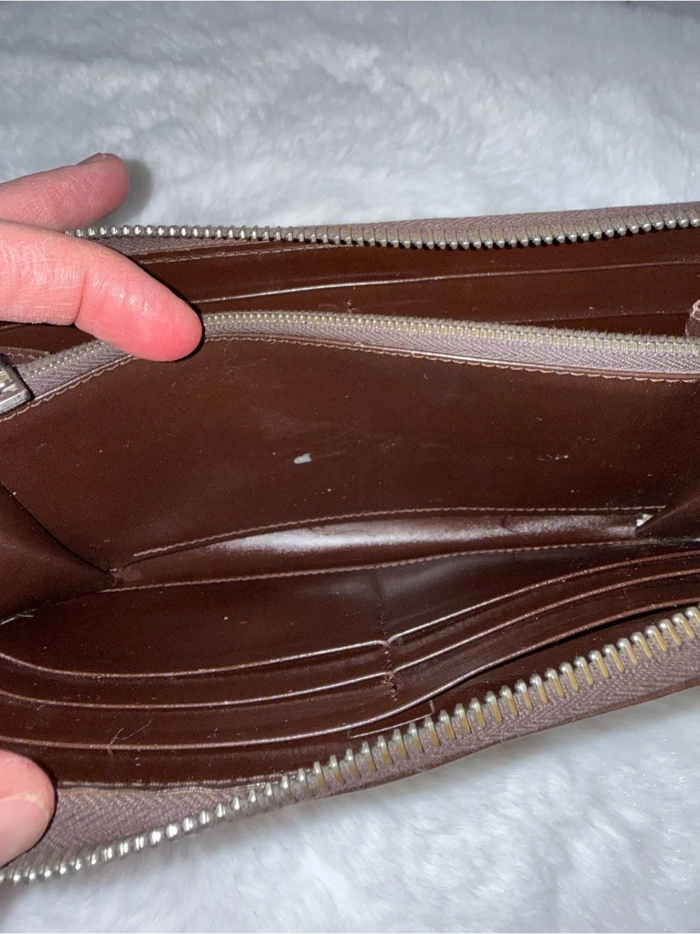 Fendi Monogram Canvas and Leather Zip Wallet in Dark Brown with Silver Hardware